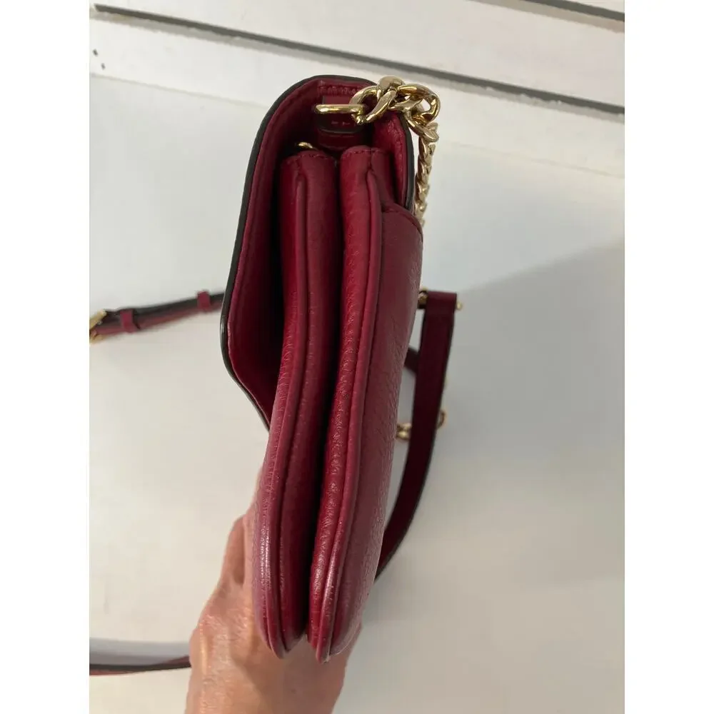 MICHAEL KORS, SMALL RED PEBBLED LEATHER CROSSBODY BAG